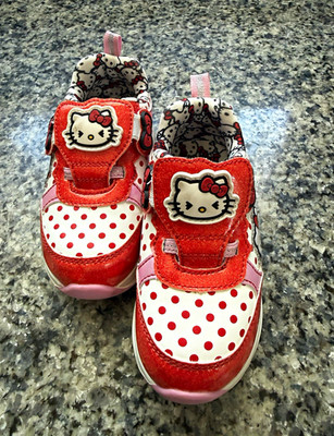 Sanrio Hello Kitty Girls Polka Dot Sneakers Hook & Loop Red/White/Pink US 8 kids