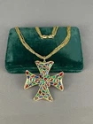 Trifari MODERN MOSAICS Multi-Color Maltese Cross Pendant Necklace c. 1966