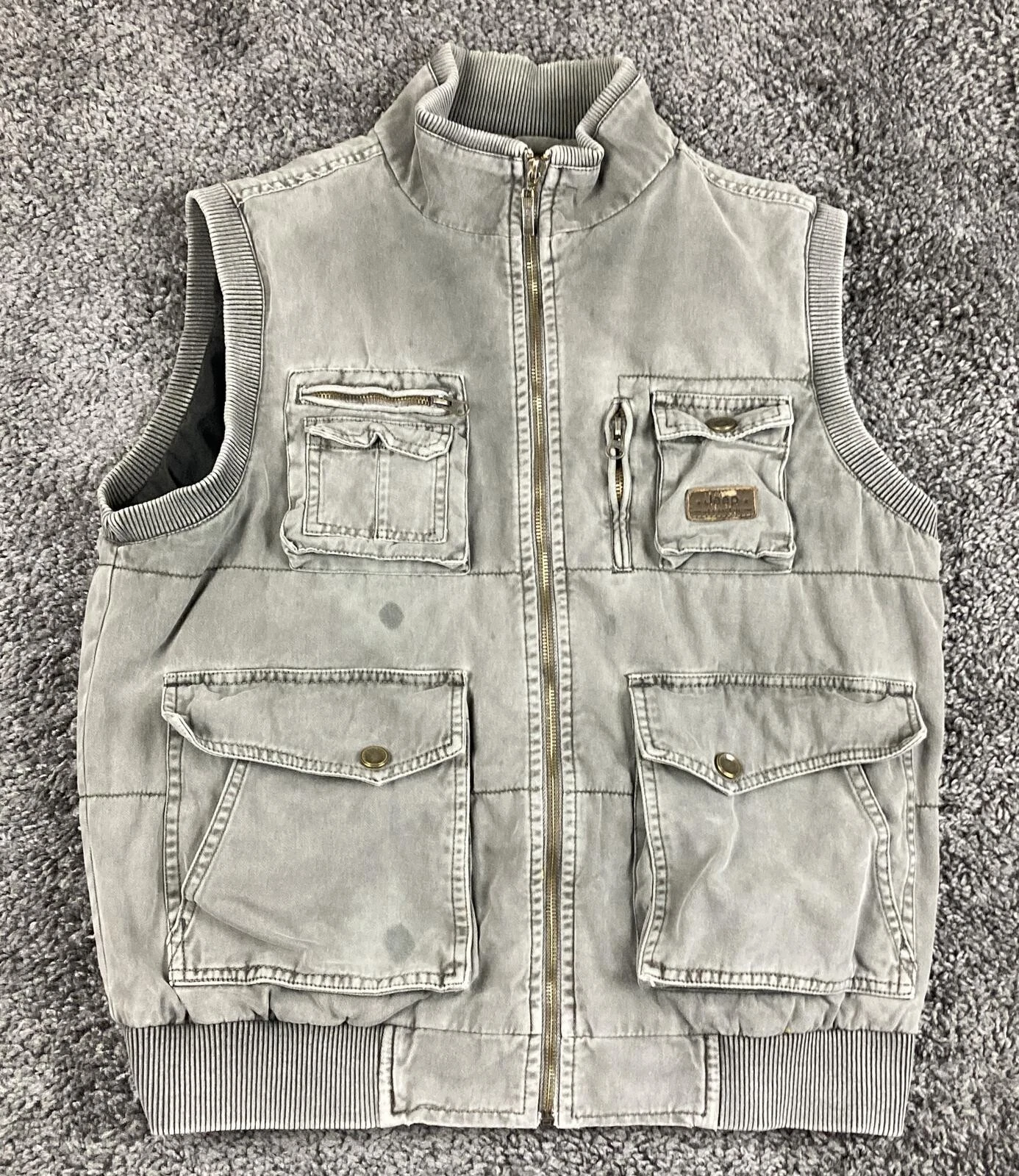 Vintage Jeep Utility Vest Cargo Pocket Men's Gray Full Zip Multi Pocket Size L