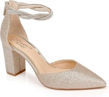 Jewel Badgley Mischka Tinsley Pointed Toe Block Heel Pumps, Gold Glitter, 6
