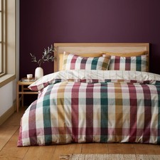 Image of Catherine Lansfield Autumn Check Reversible Double Duvet Cover Set with Pillowc