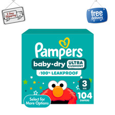 Pampers Baby Dry Diapers Size 3, 104 Count, Overnight Leak Protection, 16-28 lbs