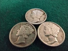 Lot Of 3 Mercury Dimes 1935 1936 1937 In VG-F Condition Nice Coins See Pictures