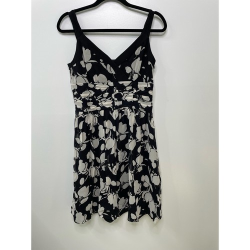 Ann Taylor Black Floral Dress 4 Flowers Wide Straps V Neck Party Career Summer - Picture 12 of 15
