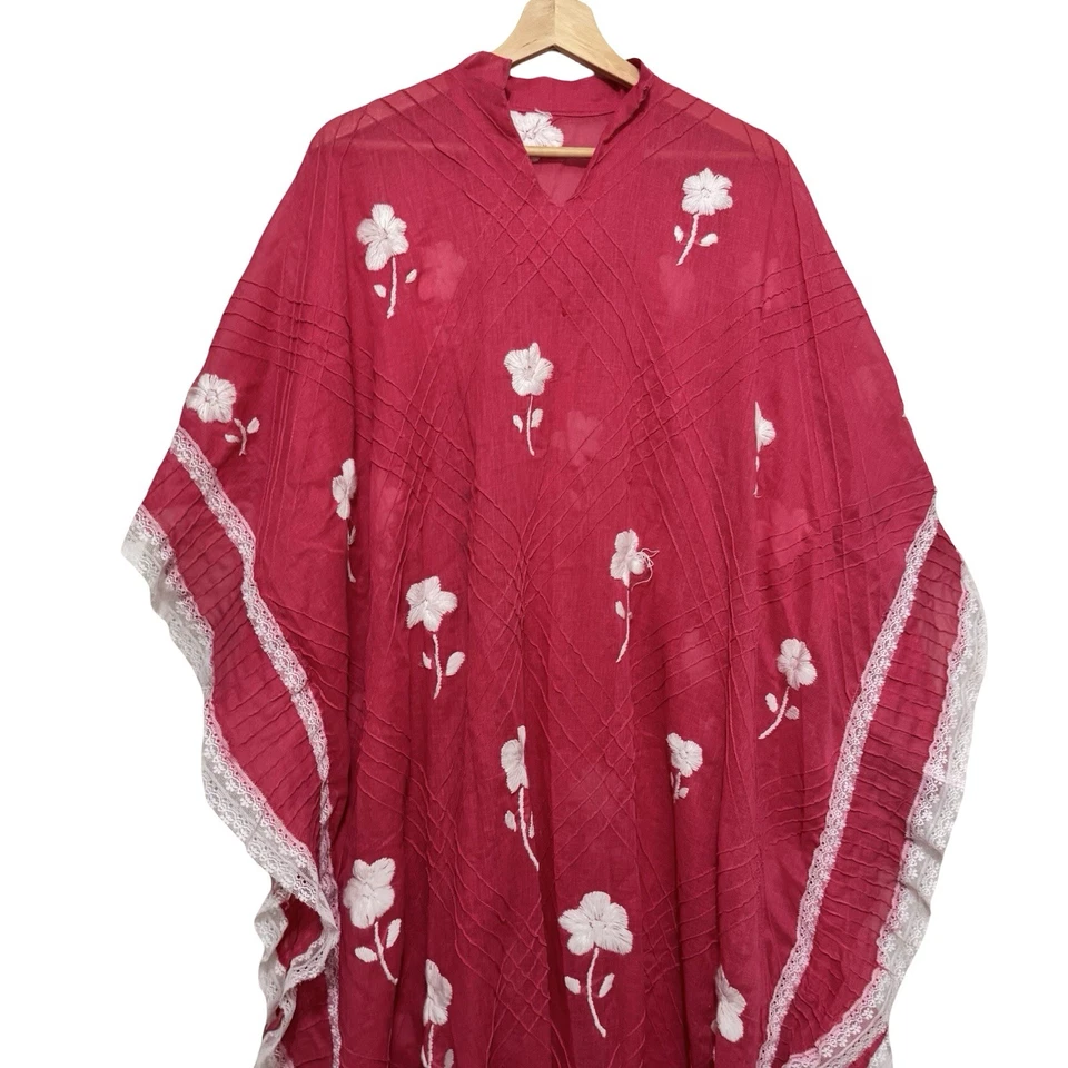 Vestido vintage años 70 bordado rosa boho mexicano caftán ropa de salón ropa de playa Foto 4 de 4