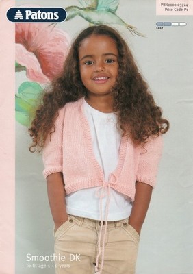 Patons PBN0000-03724, Mädchen kurzer Bolero mit Bindeband vorne, DK, 20 - 27'' Brustumfang