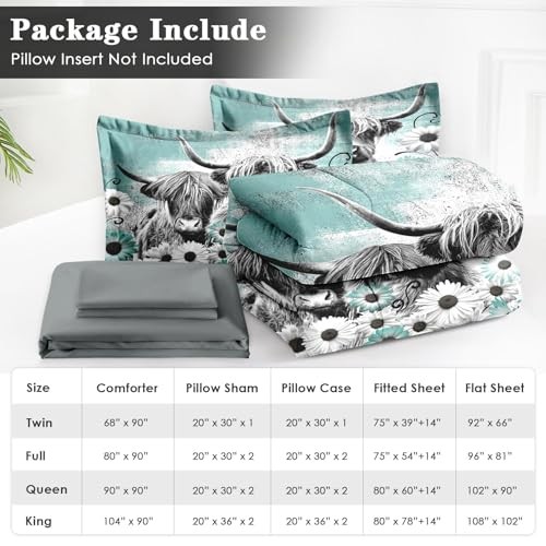 7 Pcs Full Size Comforter Set with 2 Pillowcases & 2 Shams, Highland Cow - Picture 6 of 6