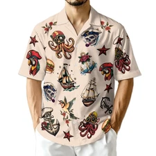 Tattoo Pirate Hawaiian Shirt | Unique Aloha Shirt for Men | Summer Skull Design