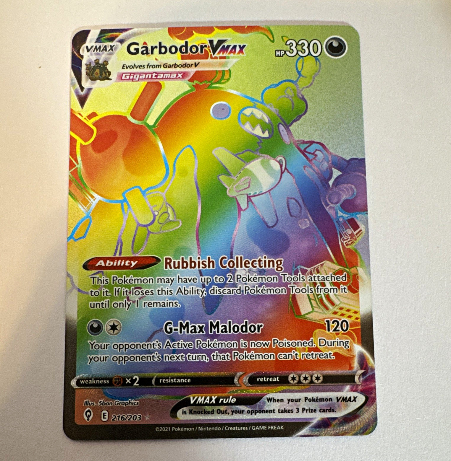 Garbodor VMAX 216/203 Secret Rare Full Art Holo Evolving Skies English 2021