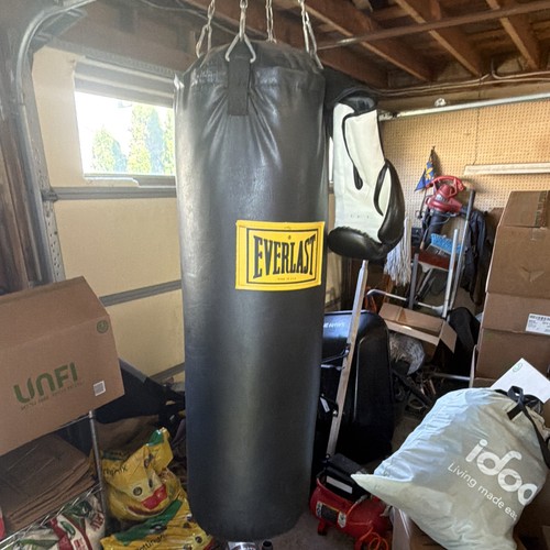 Everlast Heavy Bag Hanging Punching Bag Black with Yellow Logo+Boxing Gloves
