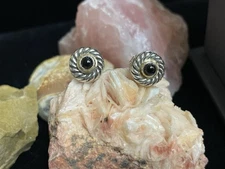 David Yurman Sterling Silver & 14k Black Onyx Cable Cookie Earrings 14k Posts