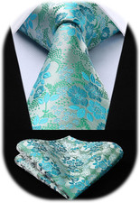 Men Floral Ties Woven Classic 3.4" Necktie Set Formal Tie Pocket Square for Wedd