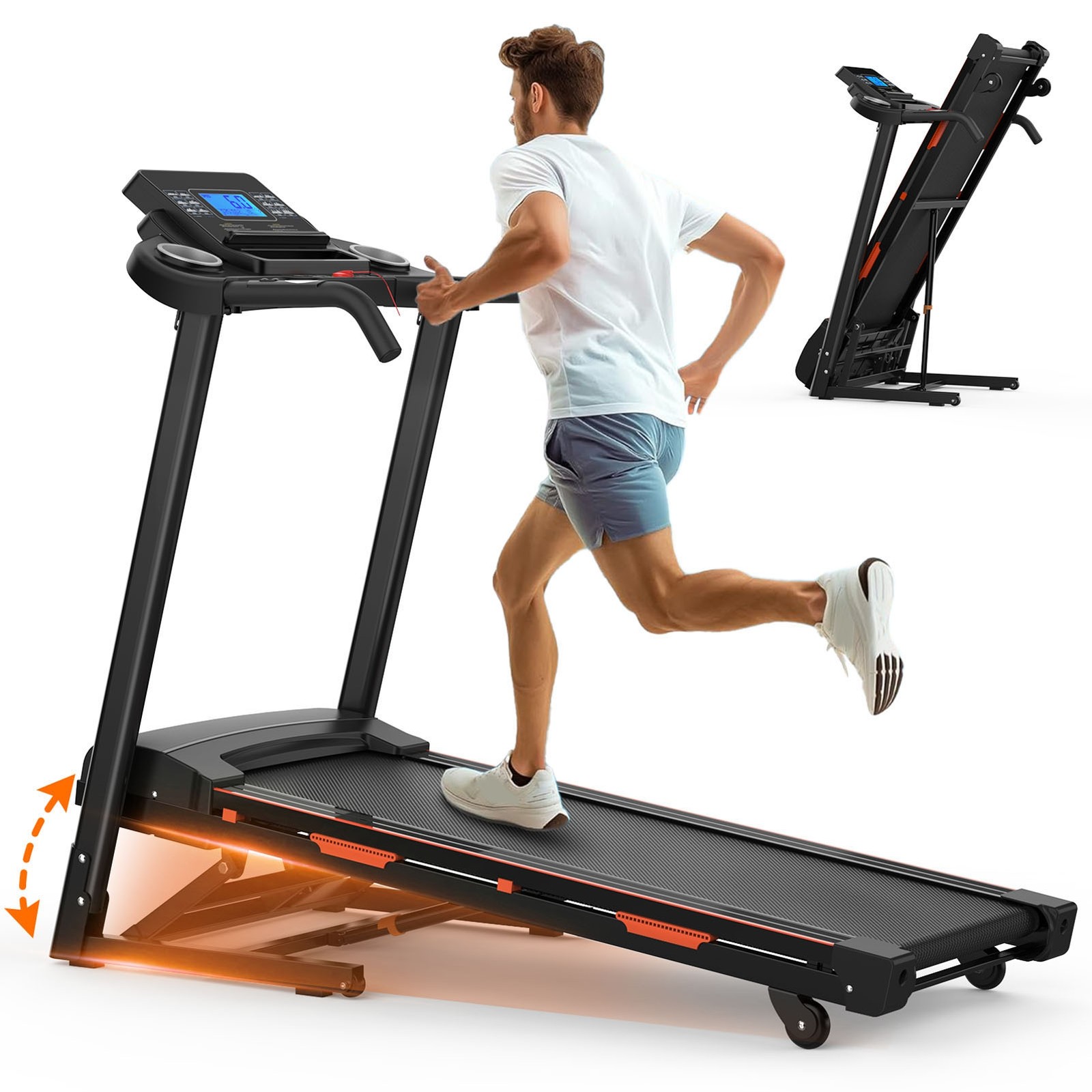 Auto Incline Folding Treadmills 400LBS Heavy Duty Capacity 3.25HP 8.5 MPH Speed