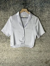 Wilfred Shirt Womens XXS Lavender Cropped Button Front Boxy Camp Collar Aritzia