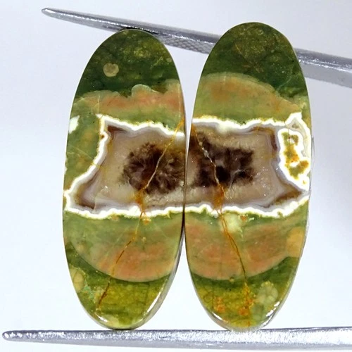 22.30 Cts Natural Rainforest Jasper Pair Rhyolite Oval Loose Gemstone 12x29x4mm