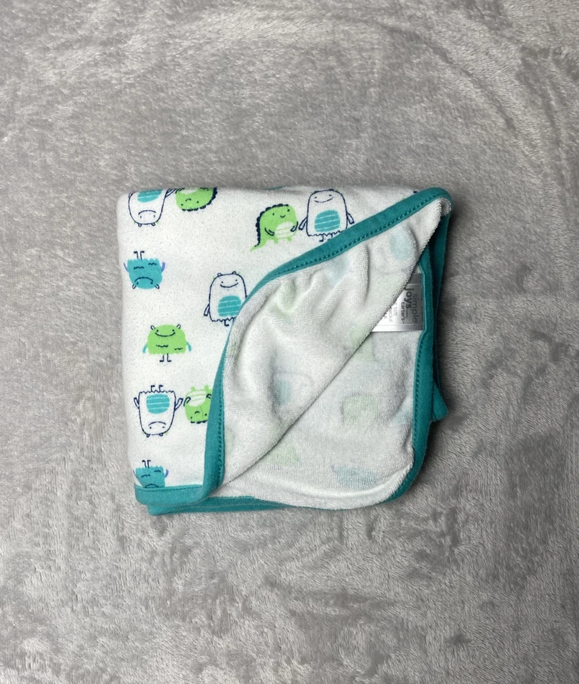 Simple Joys Carters Baby Blanket Green Monster Alien Terry Knit Receiving Towel - Image 2 of 4