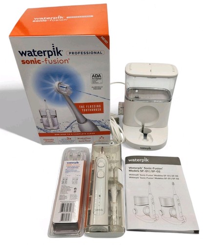 Waterpik Sonic Fusion Professional Flossing Toothbrush White SF01 SF02 3 Heads