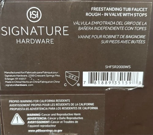 Signature Hardware SHFSR2000WS Freestanding Tub Filler Rough-In Valve w/ Stops - Picture 4 of 6