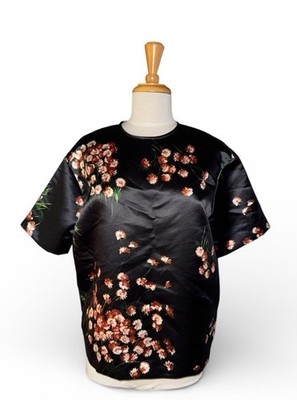 ROCHAS Floral Pullover Boxy Cut Blouse Short Slv Multi Black sz 42 US 6/8