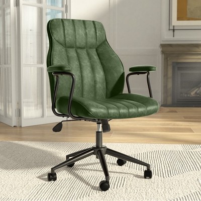 Leather Office Chair with Wheels and Arms Mid Back Ergonomic Desk Chair Green
