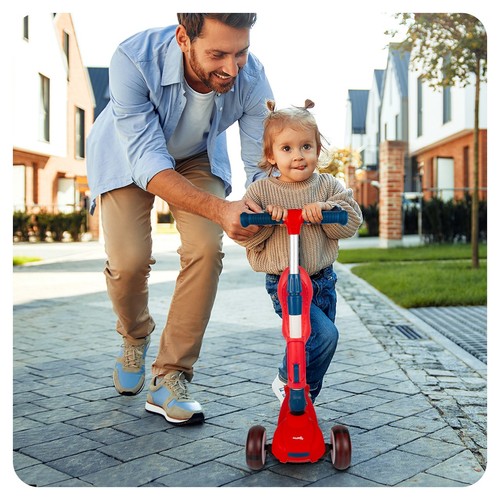 Malplay Kinderroller Dreirad Scooter mit Sitz Räder LED Cityroller 2in1 Rot - Bild 3 von 16