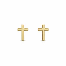 14K Yellow Gold Cross Stud Earrings
