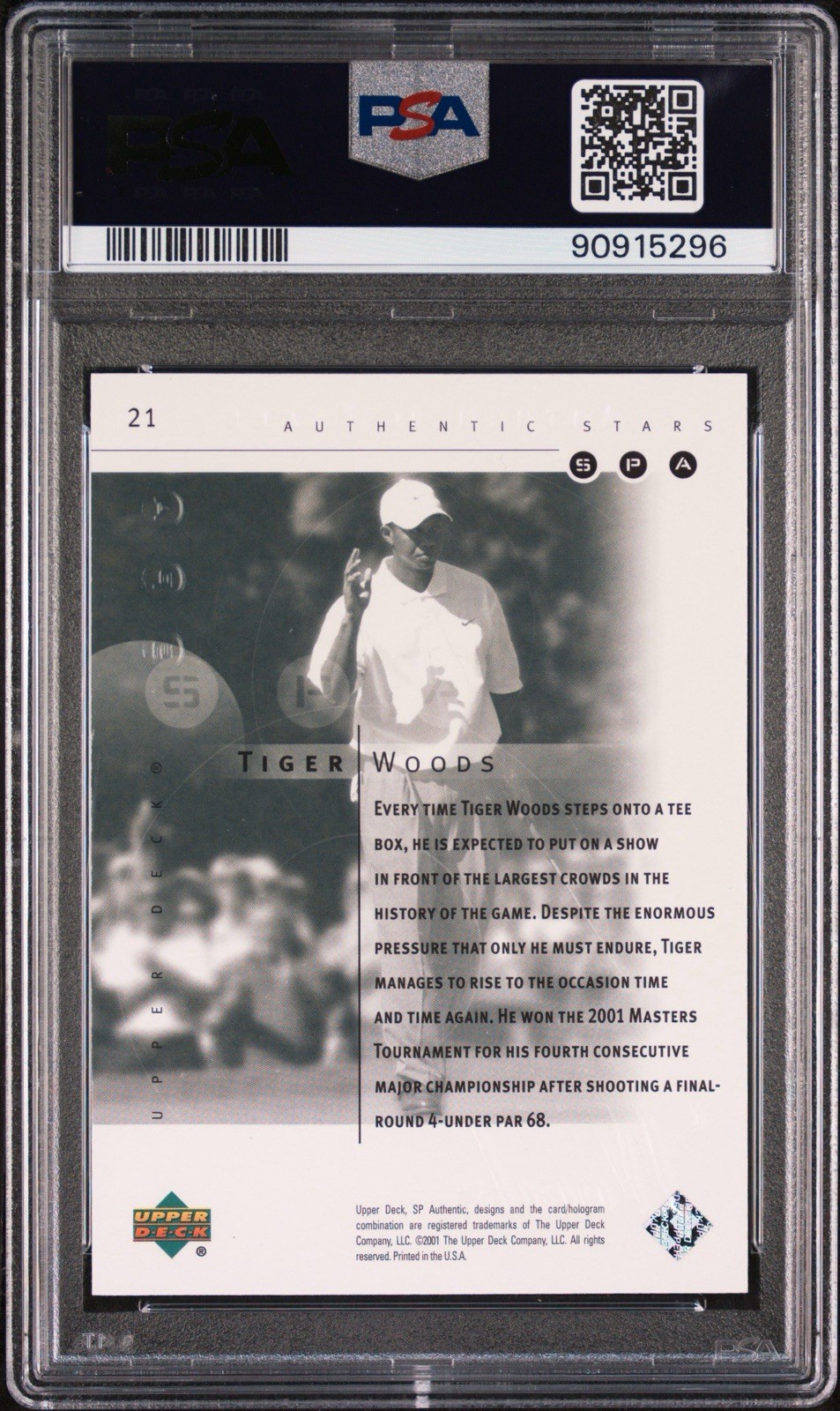 2001 SP Authentic Preview - Authentic Stars Tiger Woods #21 (RC) view 2