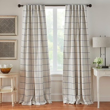 Brighton Windowpane Plaid Blackout Curtain Linen Blend 52x95 1 Panel Drape