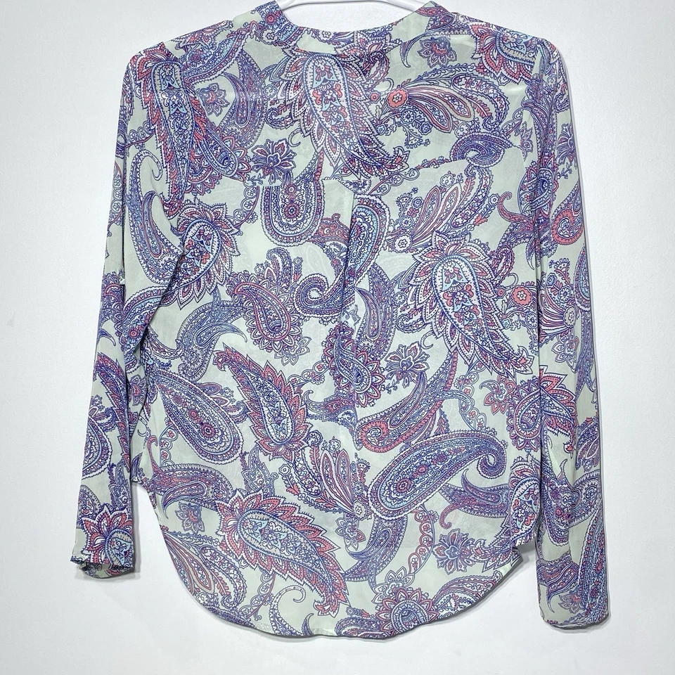 Blusa transparente casi famosa cachemira para mujer L multicolor cuello en V manga larga carrera Foto 4 de 4