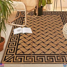 SAND MINE Reversible Mats, Plastic Straw Rug, Modern Area Rug, Large Floor Mat