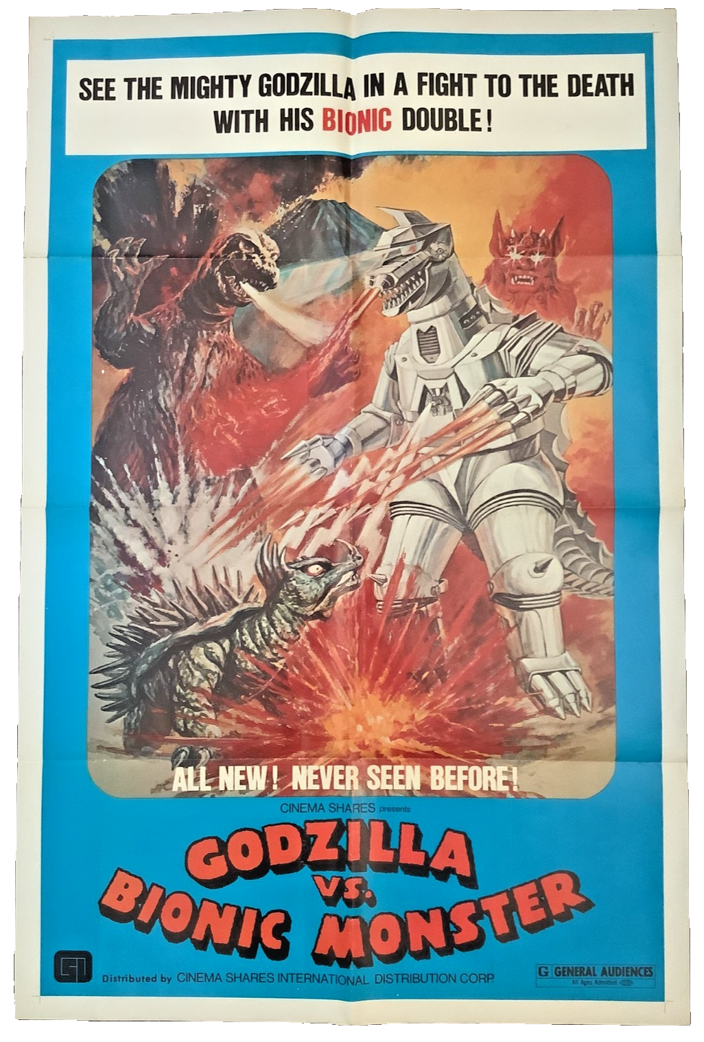 GODZILLA VS BIONIC MONSTER ORIGINAL MOVIE THEATRE POSTER NEW 1974 ONE ...
