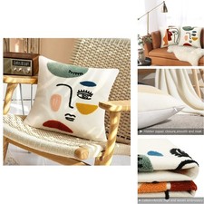 Merrycolor Pillow Covers 18x18 Abstract Face Art Colorful Embroidery Boho 1PC