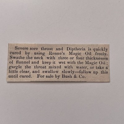 Severe Sore Throat & Diptheria Quickly Cured 1871 Worcester MA Clipping TAJ8-S90