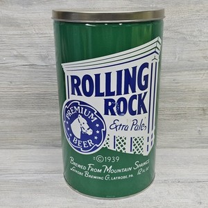 Rolling Rock Beer Large Storage Tin Ice Bucket Trash Can Breweriana Man Cave