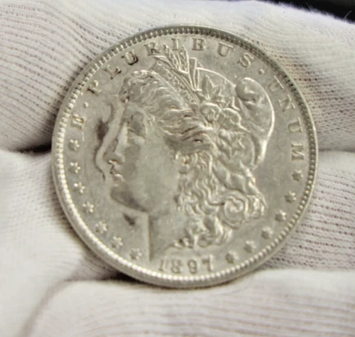1897 US Morgan Silver Dollar $1 AU (Cleaned)