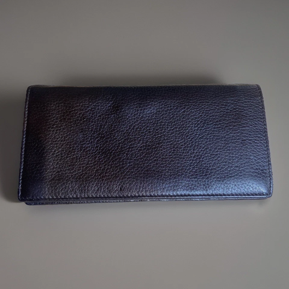 Cartera de chequera BALLY de cuero negro granulado doble pliegue largo - Aprox. 4 x 7 pulgadas Foto 2 de 4