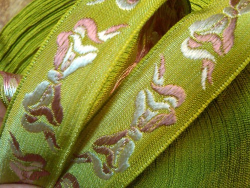 vintage embroidered jacquard 1930s silk 3/4" ribbon 1yd made in France - Picture 5 of 6