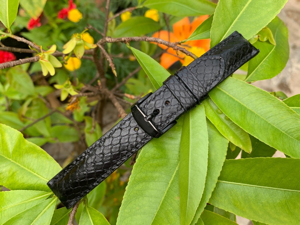 20mm/18mm Genuine Black Python leather watch strap band, watch