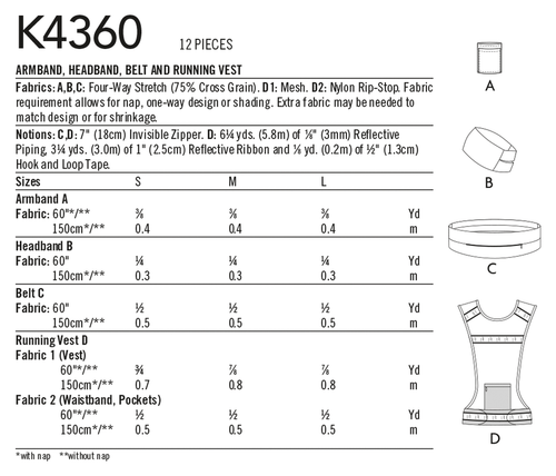 Kwik Sew Armband, Headband, Belt & Running Vest Craft Sewing Pattern K4360 Uncut - Picture 3 of 5