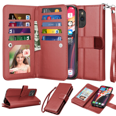 For iPhone 16 15 14 13 12 11 Pro Max SE Magnetic Leather Wallet Phone Case Cover