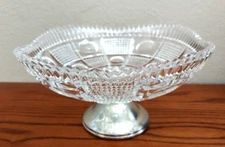 Vintage W. Germany Lead Crystal Square Pedestal Compote with Silver Plated Base