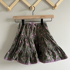 Mini Boden Girls Floral Bird Corduroy Tiered Skirt Size 3-4Y