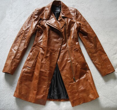 SC Paris SILVER COAT Camel Brown Vintage Style 100% Leather Trench
