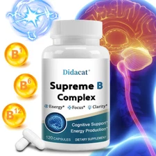Vitamin B Complex 120 Capsules B1,B6,B12 Immune Support Pills Cognitive Support