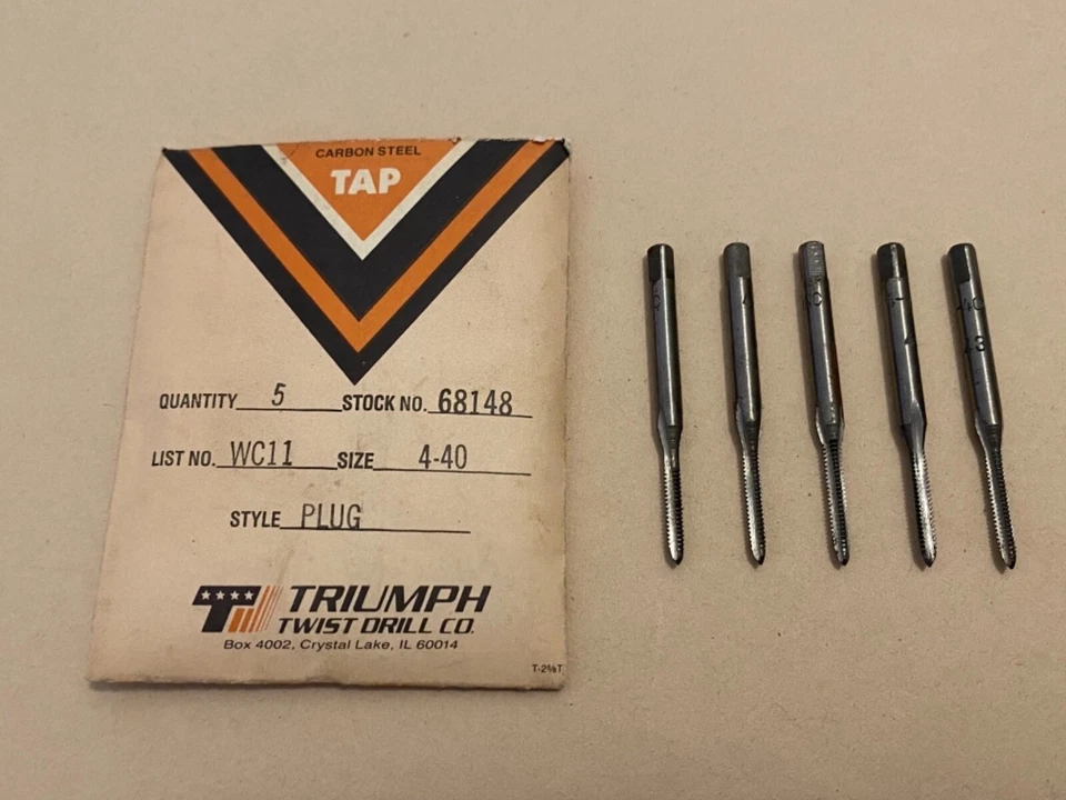 (5) TRIUMPH #4-40 NC PLUG TAPS - CARBON STEEL - U.S.A. - NEW - FREE SHIPPING - Image 1 of 1