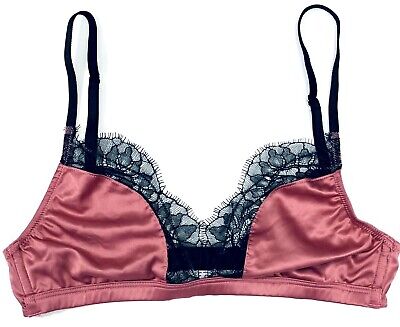 $39 Victorias Secret Sexy Satin Lace Trim Triangle Unlined Bralette Bra  Pink S L 