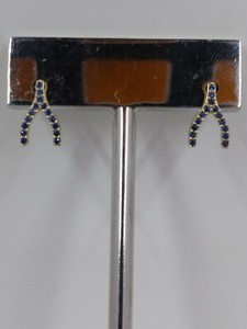 Authentic Cubic Zirconia Sapphire Wishbone Stud Earrings, Yellow Gold Plated
