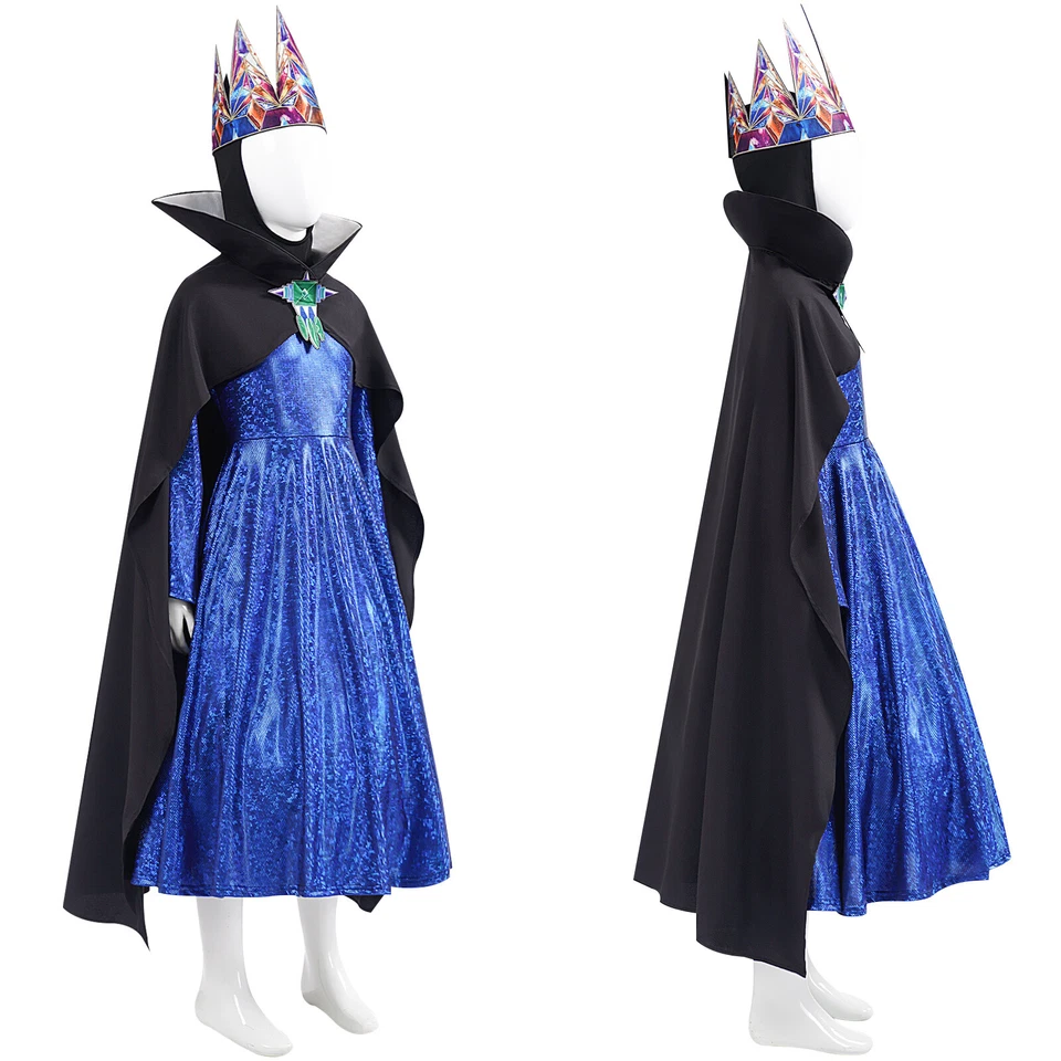 Kids Snow White Cosplay Grils Costume Adult Evil Queen Dress Cloak Crown Gifts - Image 4 of 4