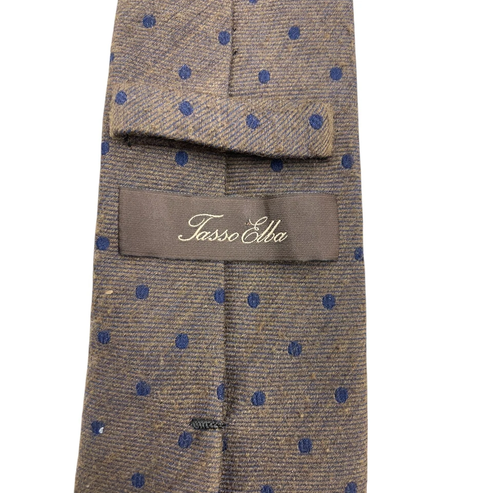 Corbata Tasso Elba para Hombres Marrón Azul Diseño de Lunares Texturizado Rayón Mezcla de Seda Preppy Foto 2 de 4