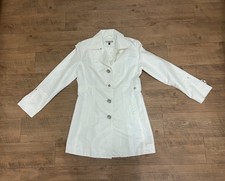 Giacca Gallery Company Womens White Long Sleeve Button Overcoat/raincoat Size Sm